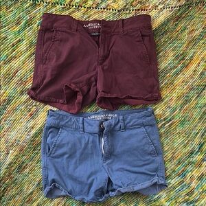 American Eagle Outfitters Women's Shorts - Burgundy and Blue